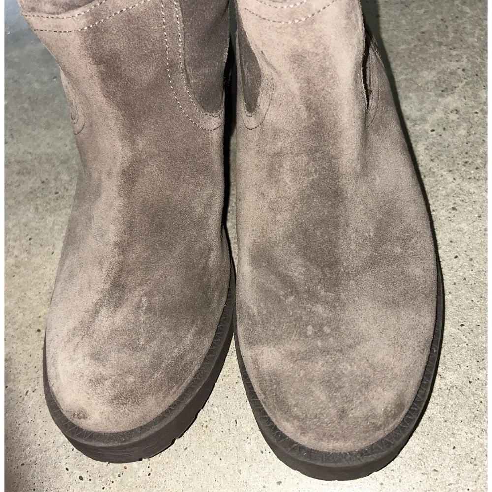Vionic Women's Mica Grey Water Resistant Suede Mid Calf Zip Boots Sz 7